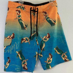 Vintage Hang Ten Hula Girl FlexWave Board Shorts
